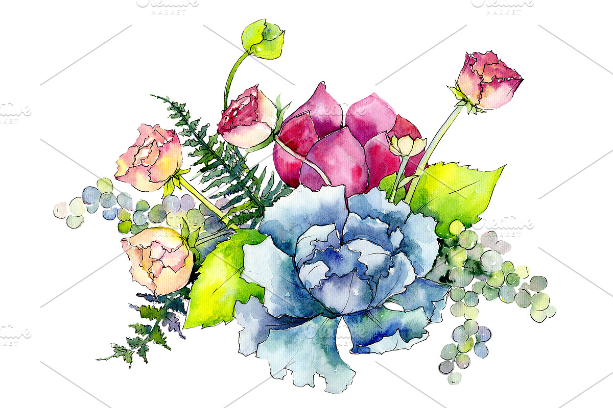 Bouquet Summer miracle watercolor in Illustrations - product preview 8