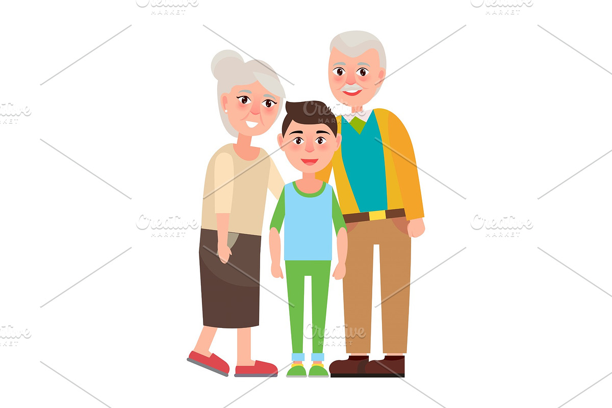 Grandparents with Grandson Isolated in Illustrations - product preview 8