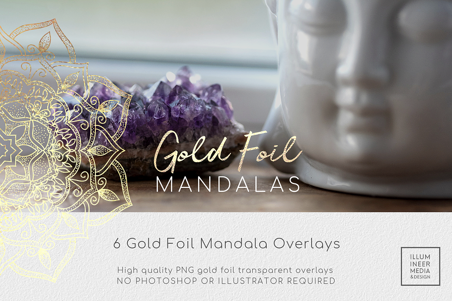 6 Gold Foil Mandala Overlays