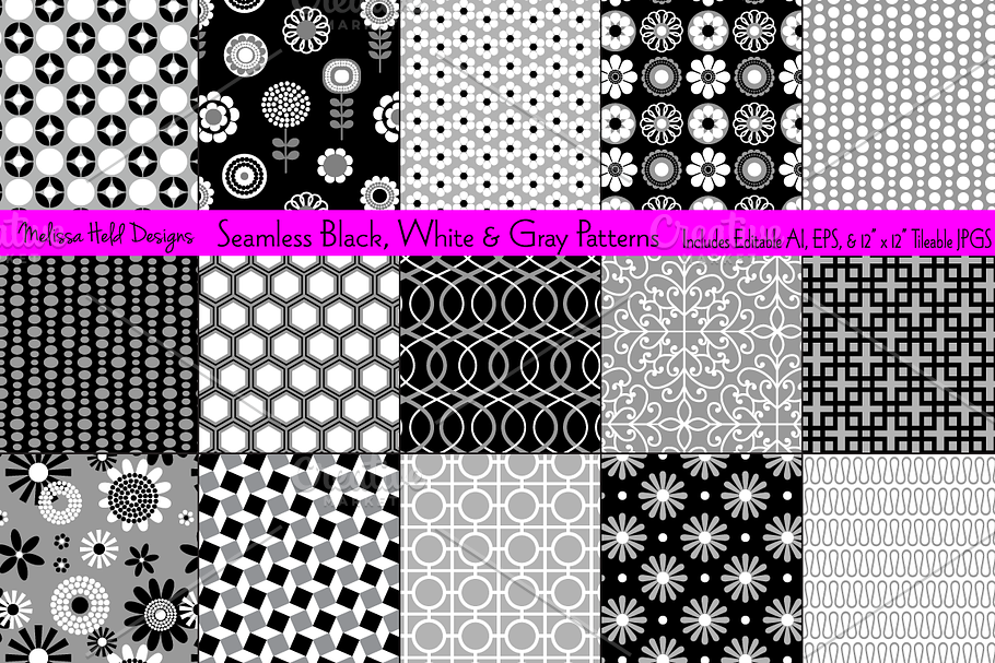 Seamless Black White & Gray Patterns