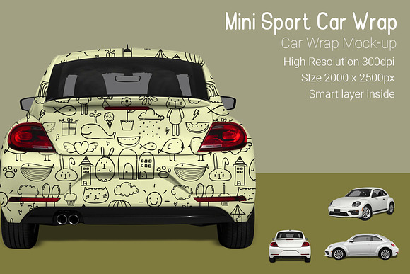 Mini Sport Car Wrap Mock-Up in Branding Mockups - product preview 1