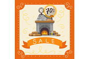 Fireplaces sale vector poster. Fire