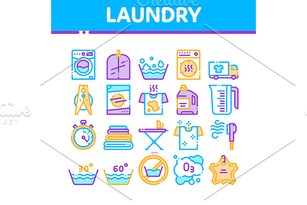 Laundry Service Vector Thin Line