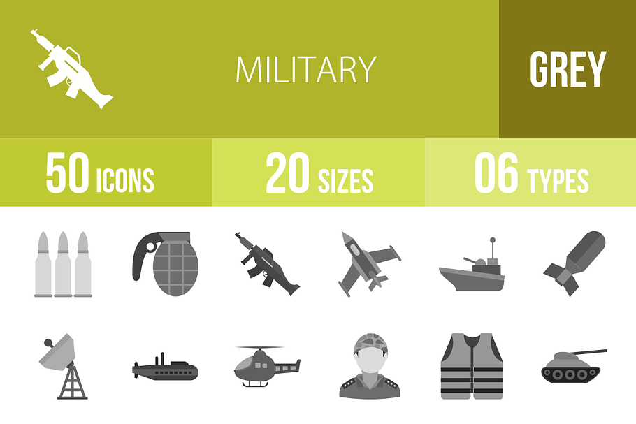 50 Military Greyscale Icons
