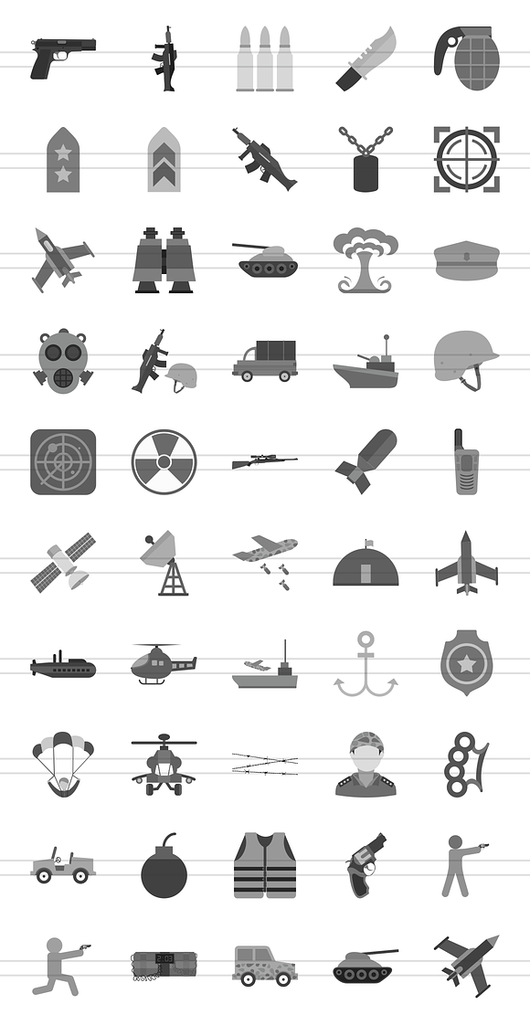 50 Military Greyscale Icons in Icons - product preview 1