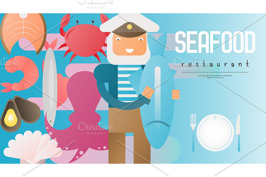 Seafood Restaurant Banner in Illustrations - product preview 8