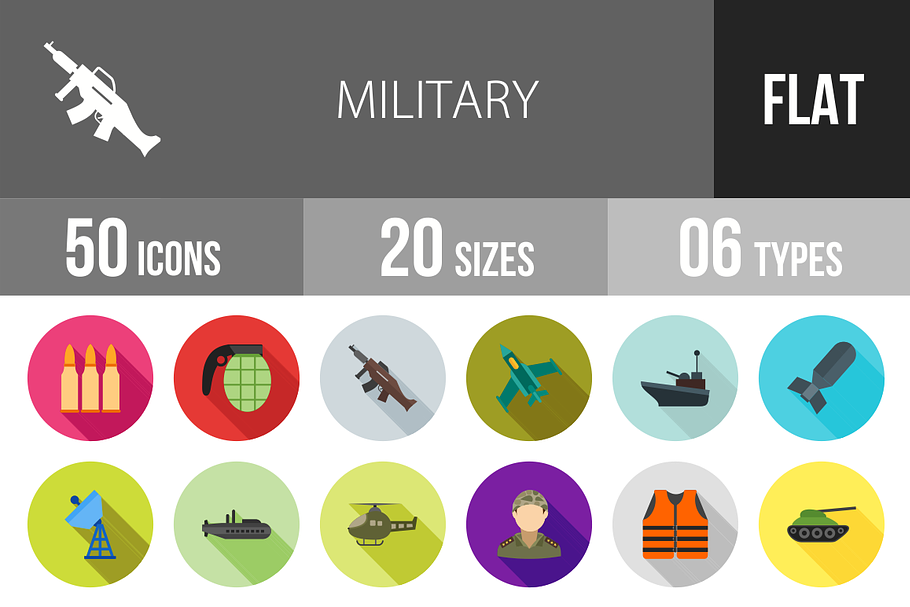 50 Military Flat Shadowed Icons in Military Icons - product preview 8