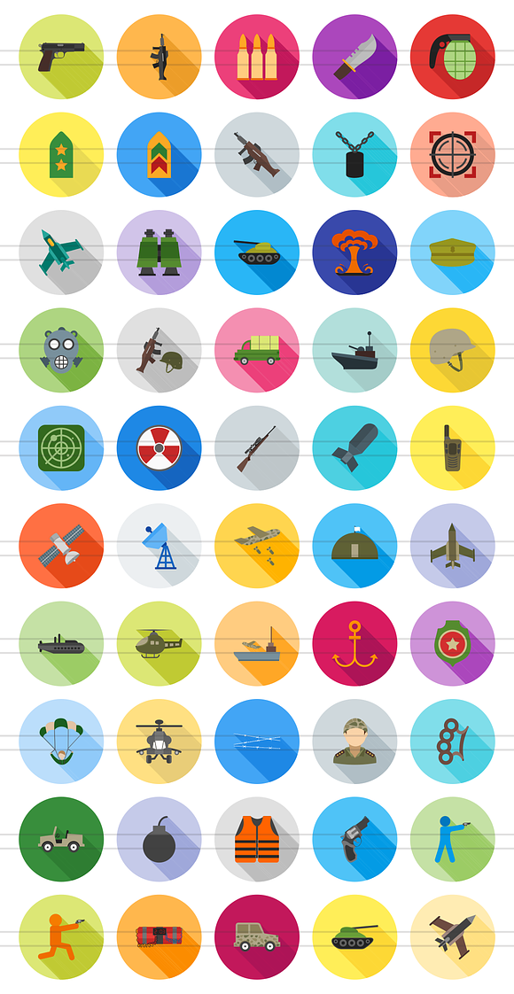 50 Military Flat Shadowed Icons in Military Icons - product preview 1