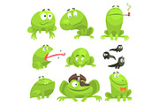 Green Frog Funny Character Set Of