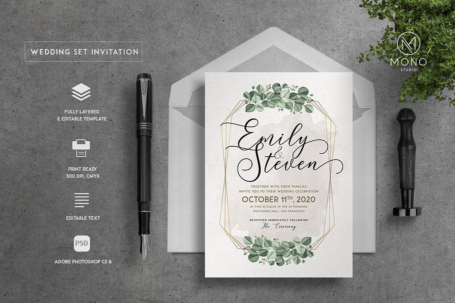 Floral Wedding Invitation Suite in Wedding Templates - product preview 8