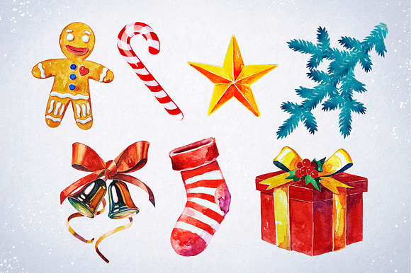 Merry Christmas Watercolor Clipart in Illustrations - product preview 2