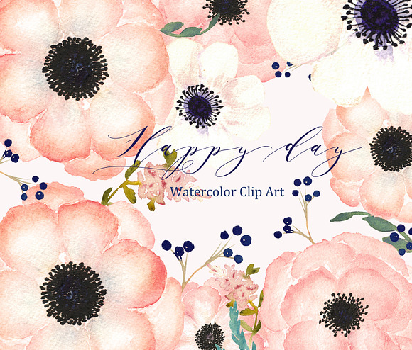 Anemones Apricot. Watercolor Clipart in Graphics - product preview 4