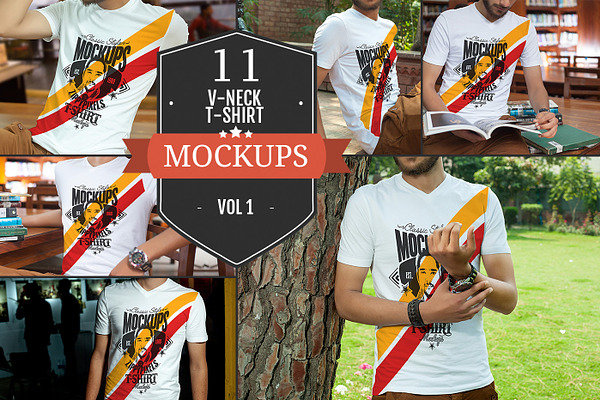 V-Neck T-Shirt PSD Mockups Vol.1