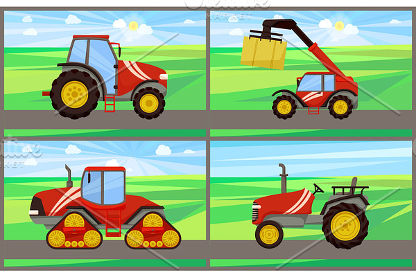 Bale Stacker and Tractor Set Vector