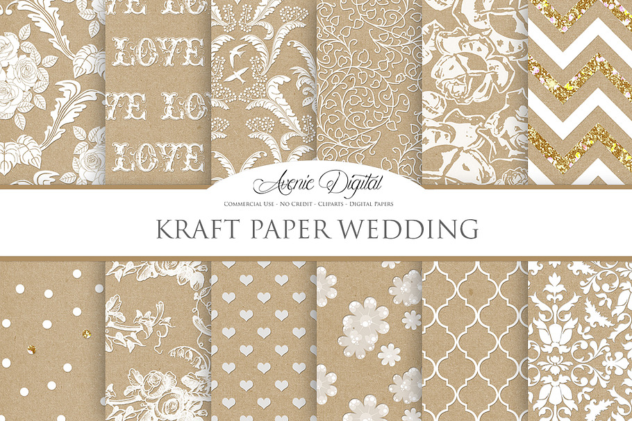 Kraft Paper Wedding Digital Paper in Patterns - product preview 8