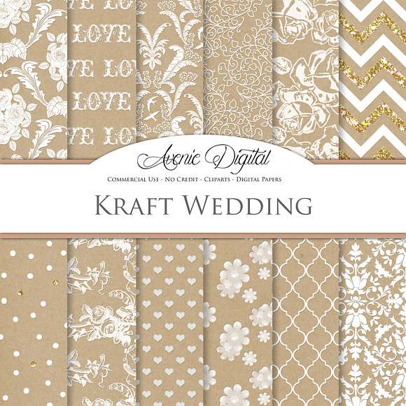 Kraft Paper Wedding Digital Paper in Patterns - product preview 1