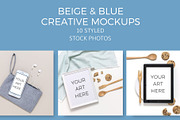 Beige & Blue Mockups (20 Images)