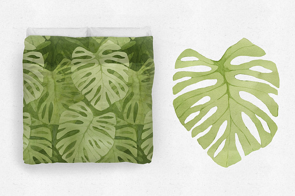 Watercolor Monstera Seamless Pattern in Patterns - product preview 2