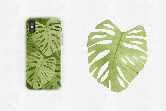 Watercolor Monstera Seamless Pattern in Patterns - product preview 3
