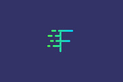 Dynamic moving letter F logo.