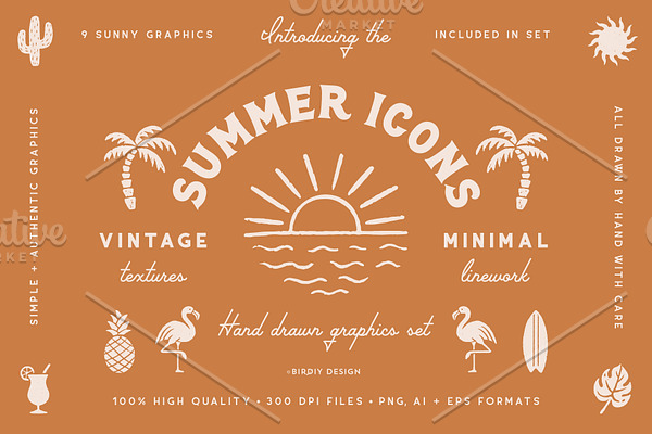 Summer Icons Hand Drawn Graphics Set