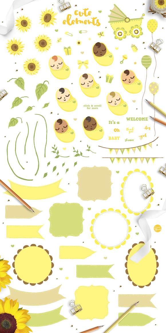 Sunflower Baby Shower + Invitation in Illustrations - product preview 1