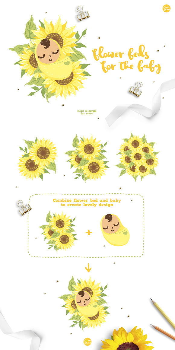 Sunflower Baby Shower + Invitation in Illustrations - product preview 3