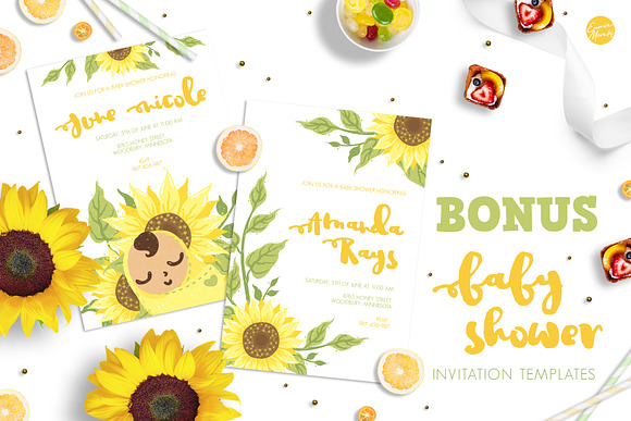 Sunflower Baby Shower + Invitation in Illustrations - product preview 5