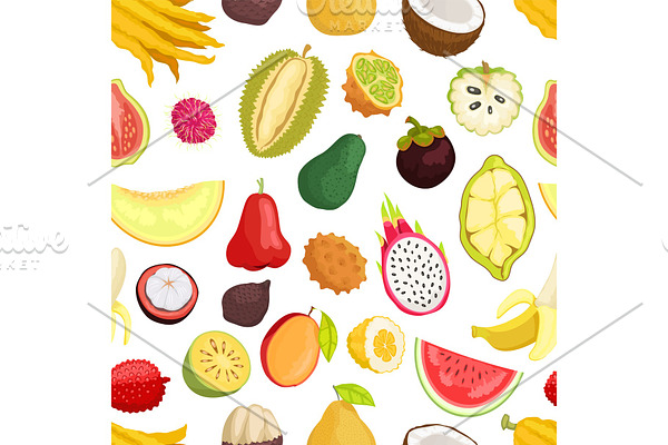 Seamless Pattern Tropical Fruits