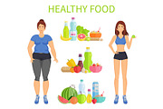 Healthy Food Woman and Meal Vector