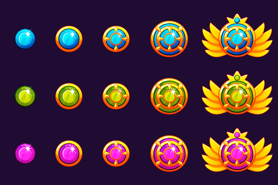 Gems award progress. Golden amulets in Game Icons - product preview 8
