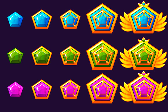Gems award progress. Golden amulets in Game Icons - product preview 2