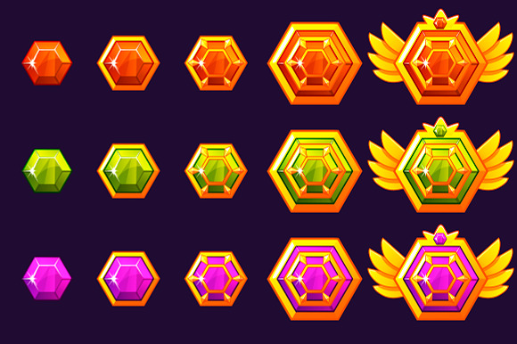 Gems award progress. Golden amulets in Game Icons - product preview 3