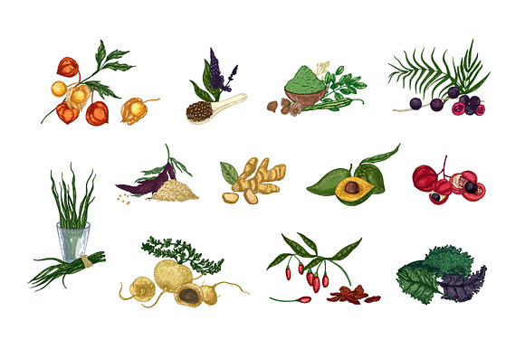 Superfood set and seamless in Illustrations - product preview 1