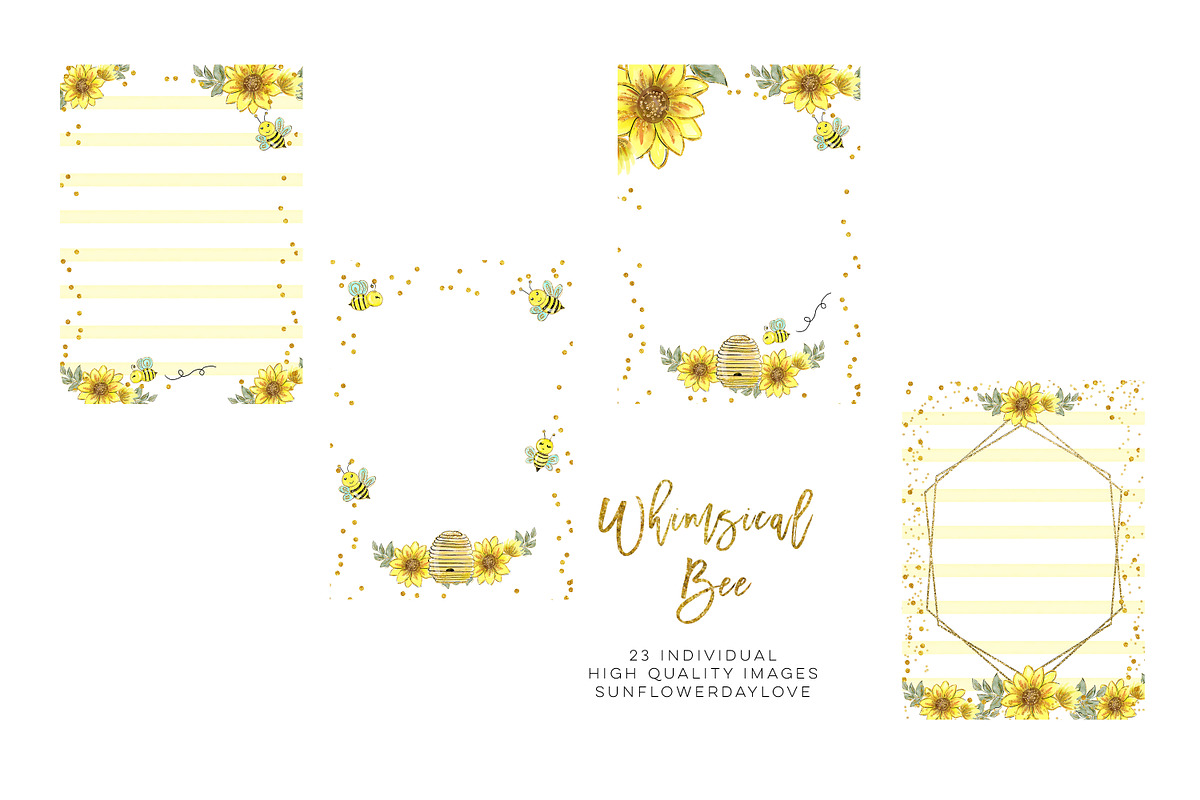 Watercolor bee clip art in Illustrations - product preview 8