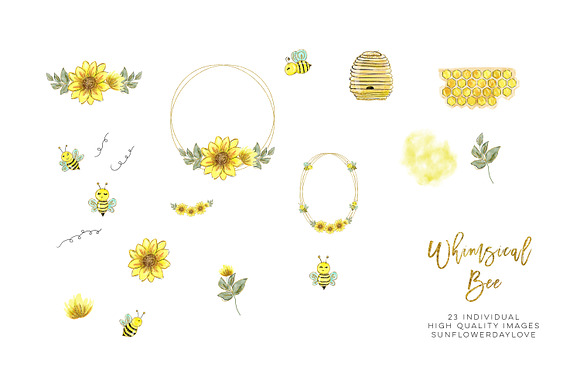 Watercolor bee clip art in Illustrations - product preview 2