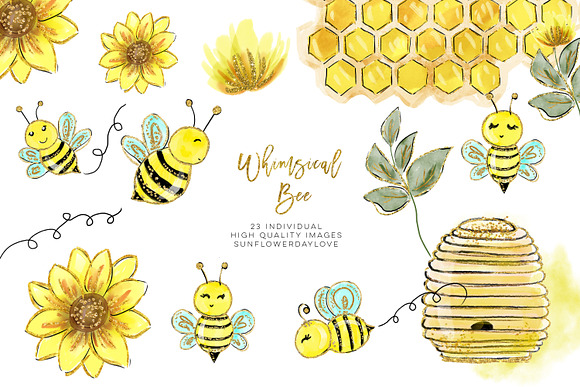 Watercolor bee clip art in Illustrations - product preview 5