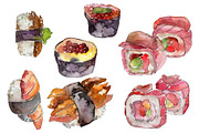 Sushi set philadelphia watercolor