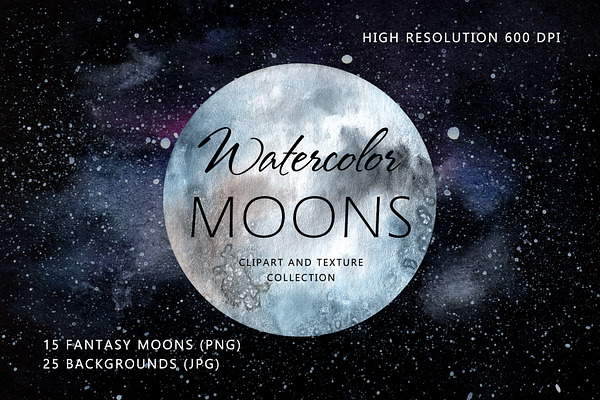 Watercolor fantasy moons