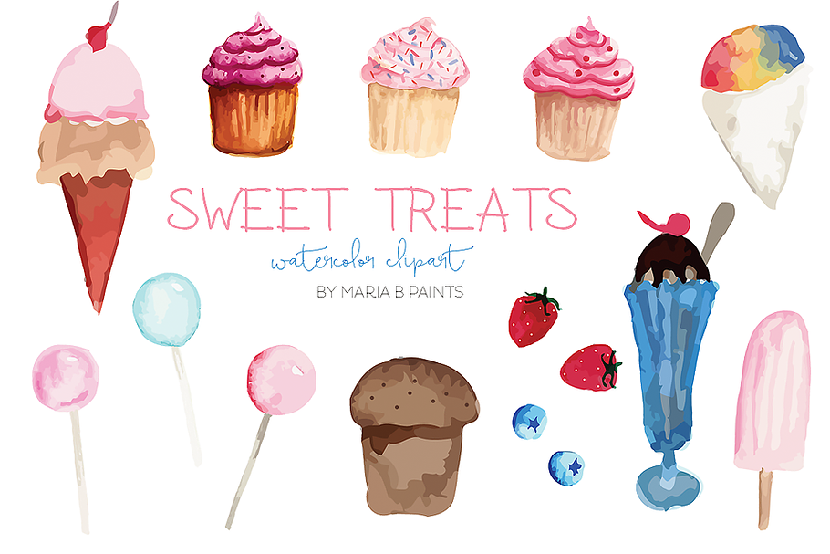 Watercolor Clip Art - Sweets