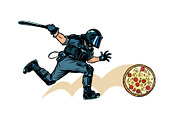 Italian pizza. riot police with a