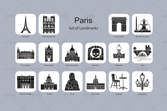 Paris landmark icons (16x) in Graphics - product preview 1