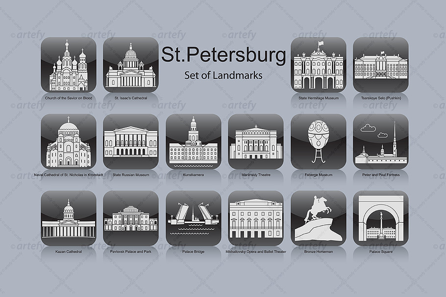 St. Petersburg landmark icons (16x)