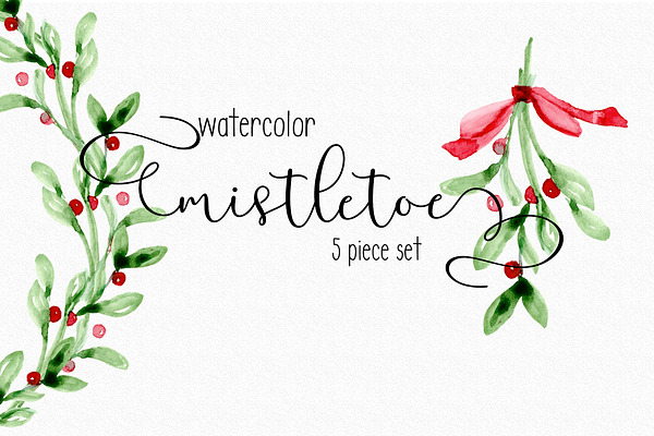 Watercolor Mistletoe Set