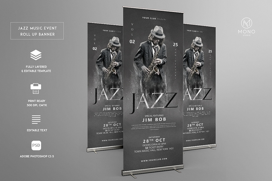 Jazz Music Event Roll Up Banner