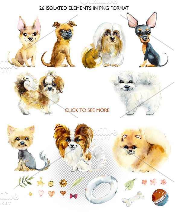 Watercolor Cartoon Small Dogs in Illustrations - product preview 3