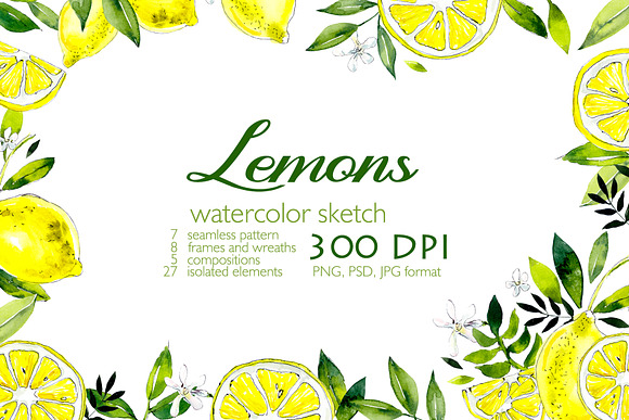Watercolor pattern. Lemons in Illustrations - product preview 2
