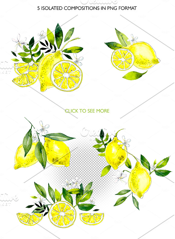 Watercolor pattern. Lemons in Illustrations - product preview 3