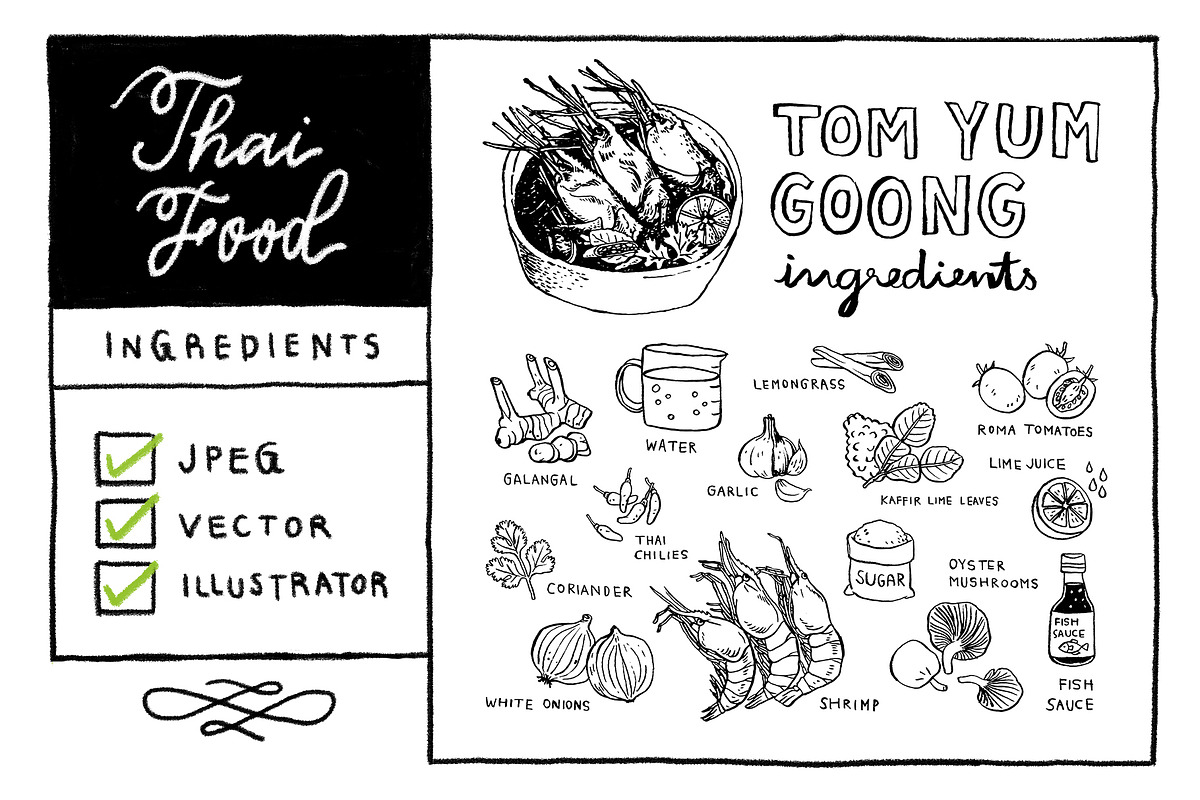 Tom Yum Goong - ingredients in Illustrations - product preview 8