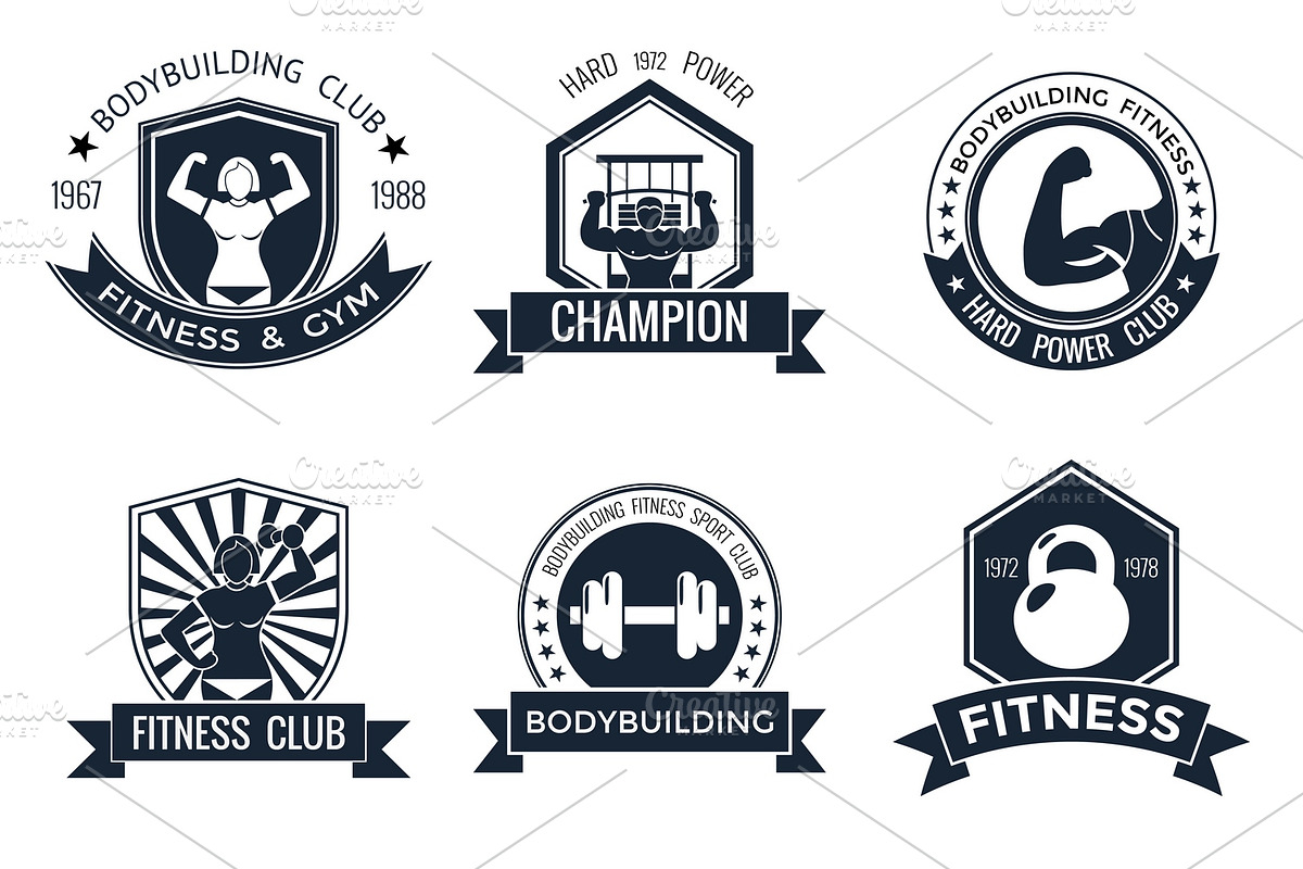 Bodybuilding Labels Set Creative Logo Templates Creative Market